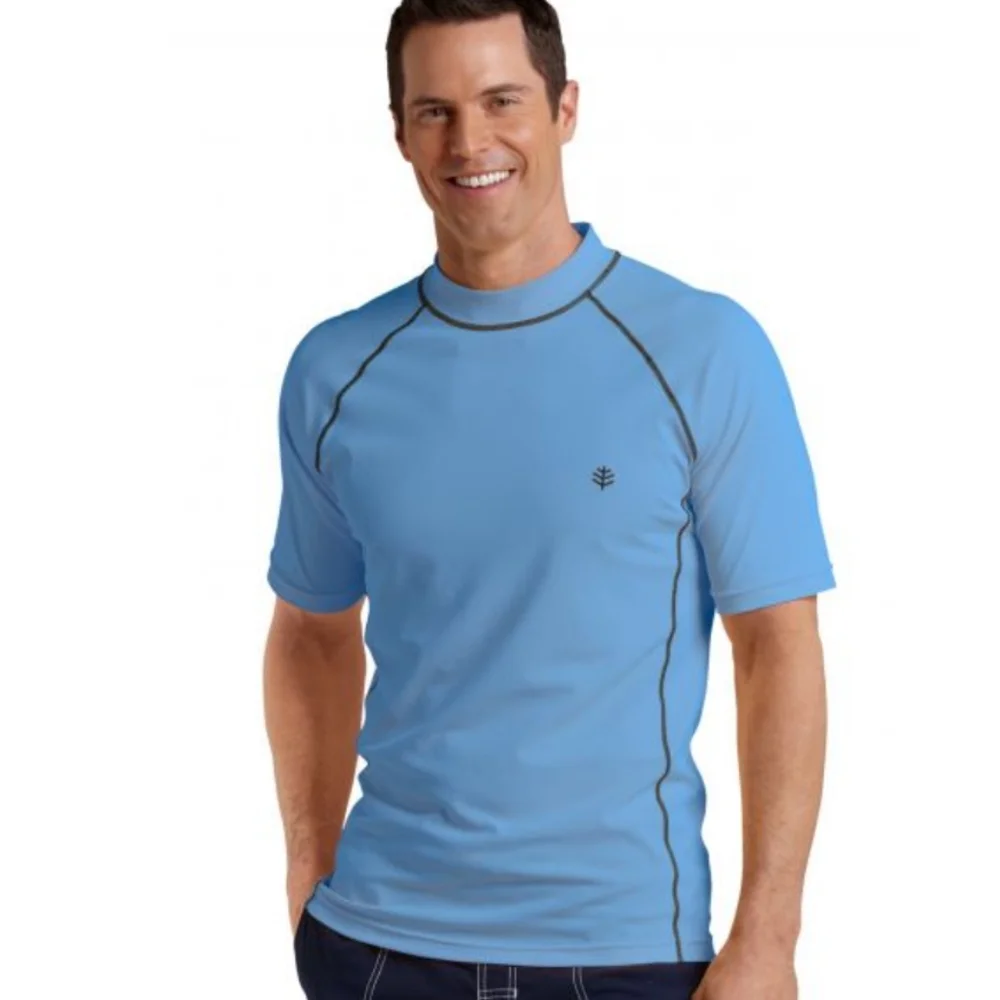 COOLIBAR Rash Guard Shirt Short Sleeve Surf Top Tulum Blue Large